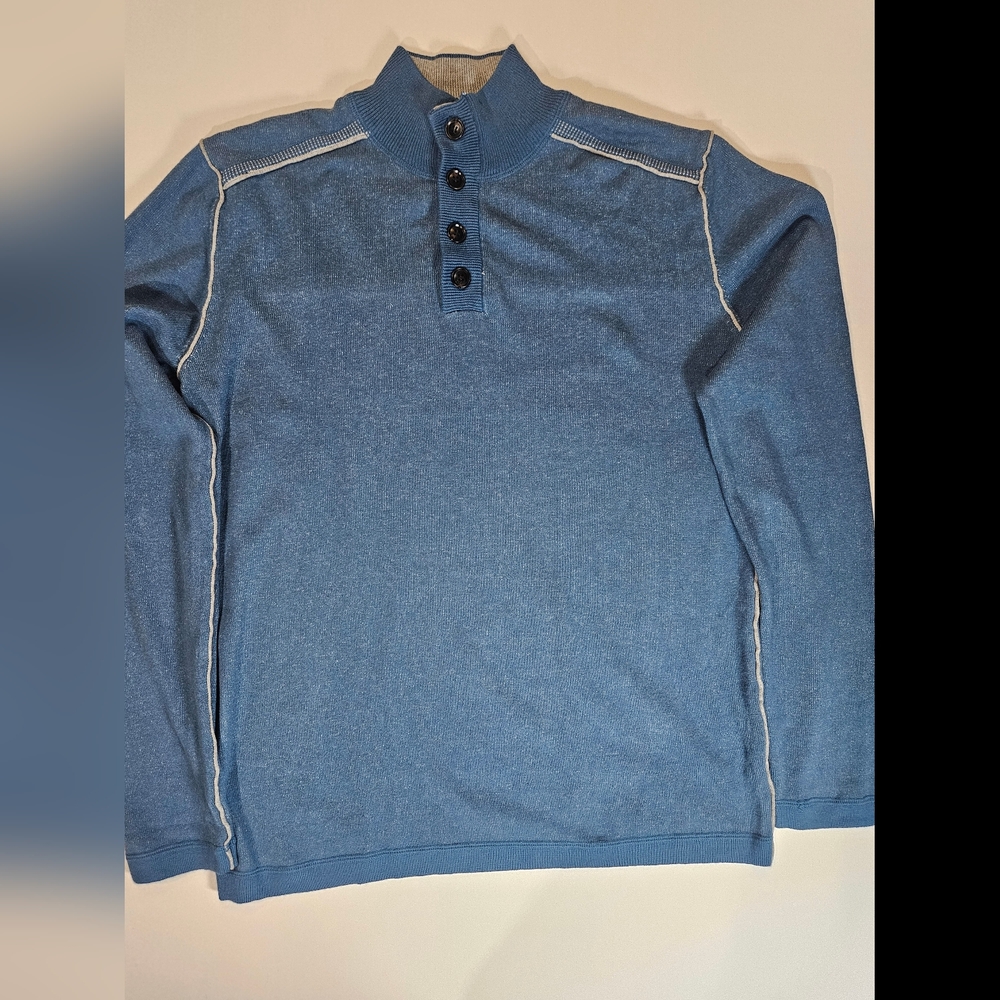 Sundance Mens Pullover Large Blue Grey Stitch‎ 1/4 Button